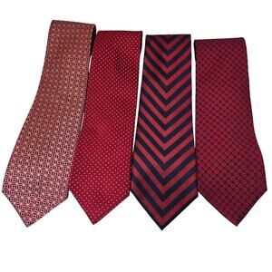 Tommy Hilfiger Red Silk Tie Lot 4 USA Striped Polka Dot Geometric Contrast Tips